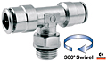 6432 Series Male British Standard Parallel Pipe (BSPP) and Metric Branch Swivel Tee Fittings